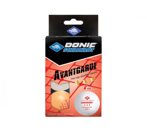 Мячики для н/тенниса DONIC AVANTGARDE 3* 40+, 6 штук, белый + оранжевый