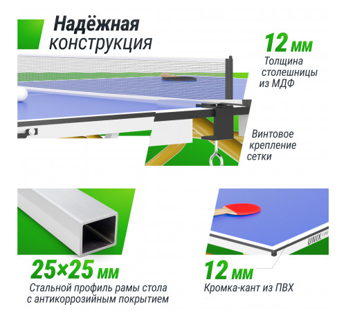 Теннисный стол UNIX Line Simple Indoor 12mm MDF (Blue)